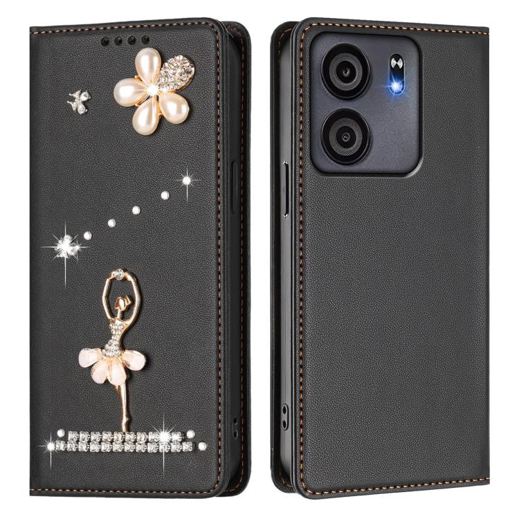 For BLU View 5 Ballet Girl Diamond Studded RFID Vegan Leather Phone Case