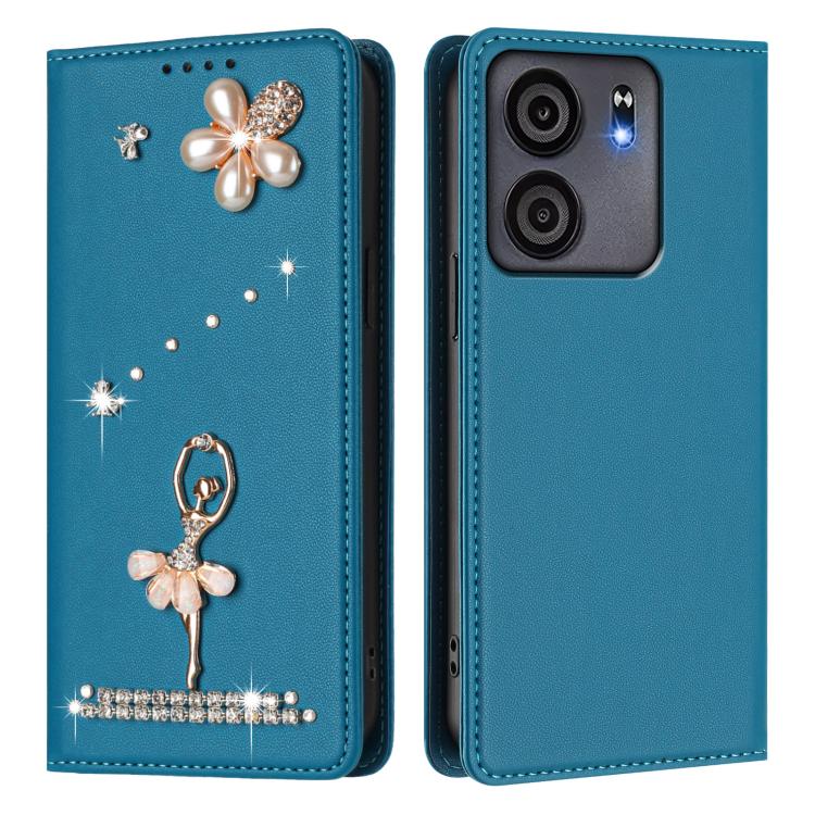 For BLU View 5 Ballet Girl Diamond Studded RFID Vegan Leather Phone Case