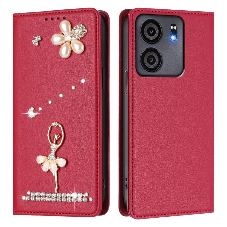 For BLU View 5 Ballet Girl Diamond Studded RFID Vegan Leather Phone Case