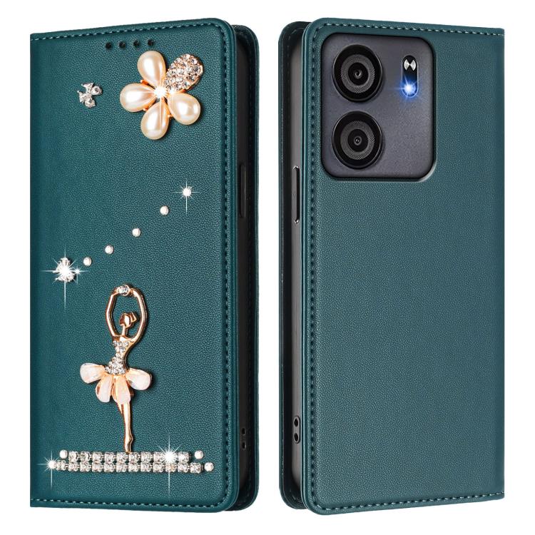 For BLU View 5 Ballet Girl Diamond Studded RFID Vegan Leather Phone Case
