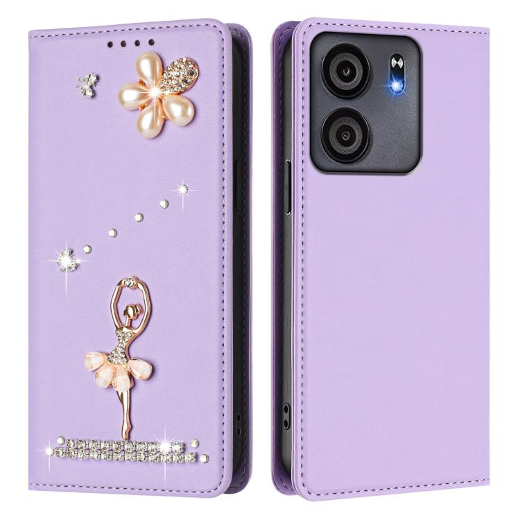 For BLU View 5 Ballet Girl Diamond Studded RFID Vegan Leather Phone Case