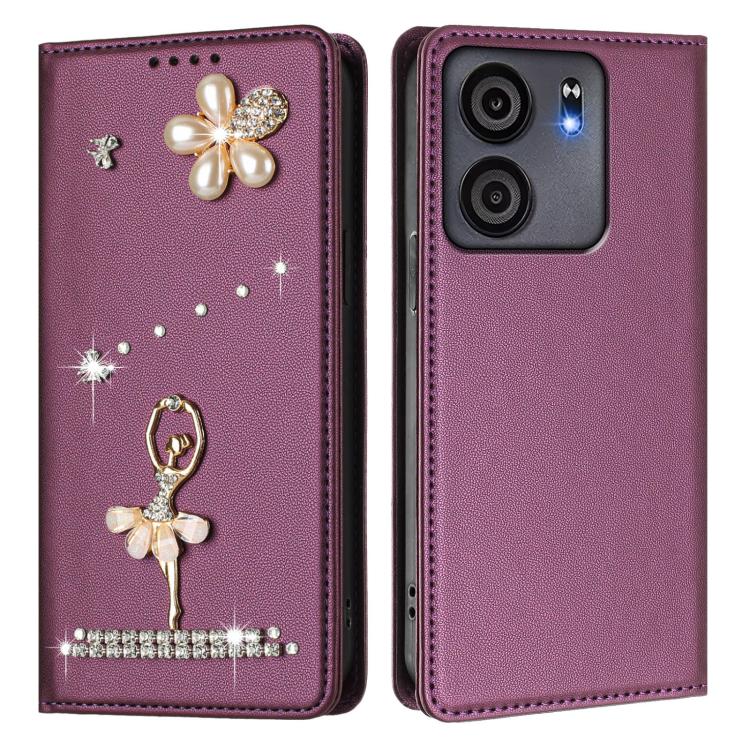 For BLU View 5 Ballet Girl Diamond Studded RFID Vegan Leather Phone Case