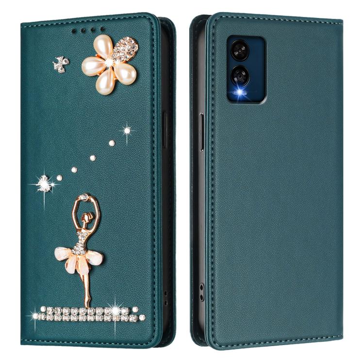 For BLU View Speed 5G B1550VL Ballet Girl Diamond Studded RFID Vegan Leather Phone Case
