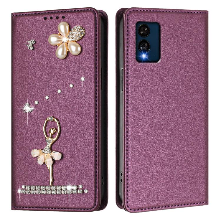 For BLU View Speed 5G B1550VL Ballet Girl Diamond Studded RFID Vegan Leather Phone Case