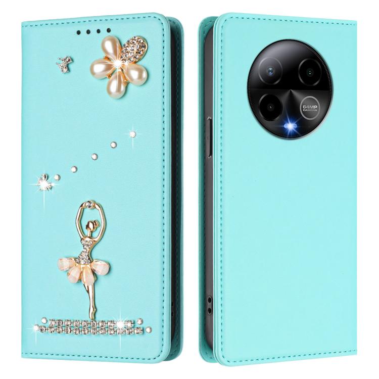 For BLU Bold K50 Ballet Girl Diamond Studded RFID Vegan Leather Phone Case