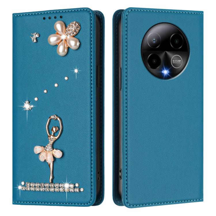 For BLU Bold K50 Ballet Girl Diamond Studded RFID Vegan Leather Phone Case