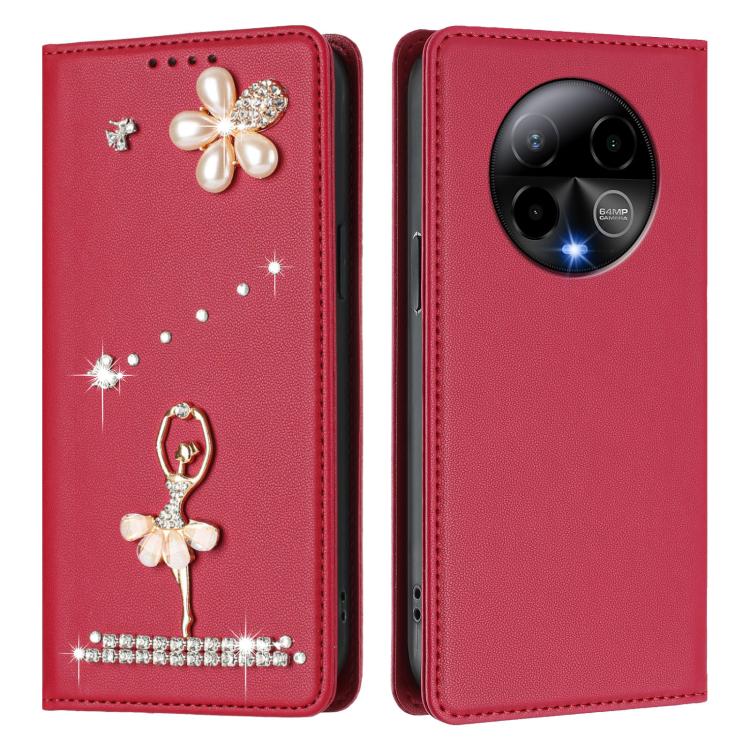 For BLU Bold K50 Ballet Girl Diamond Studded RFID Vegan Leather Phone Case