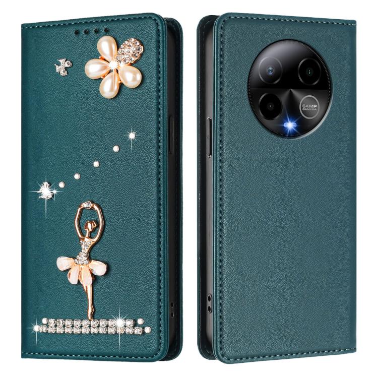 For BLU Bold K50 Ballet Girl Diamond Studded RFID Vegan Leather Phone Case