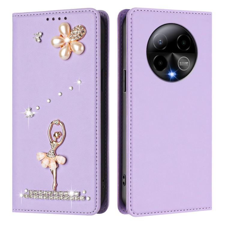 For BLU Bold K50 Ballet Girl Diamond Studded RFID Vegan Leather Phone Case