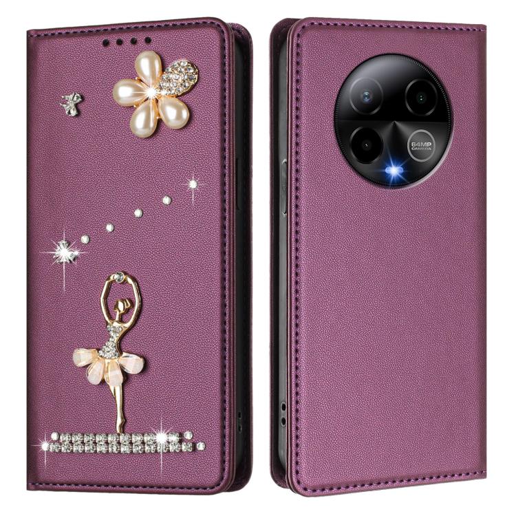 For BLU Bold K50 Ballet Girl Diamond Studded RFID Vegan Leather Phone Case
