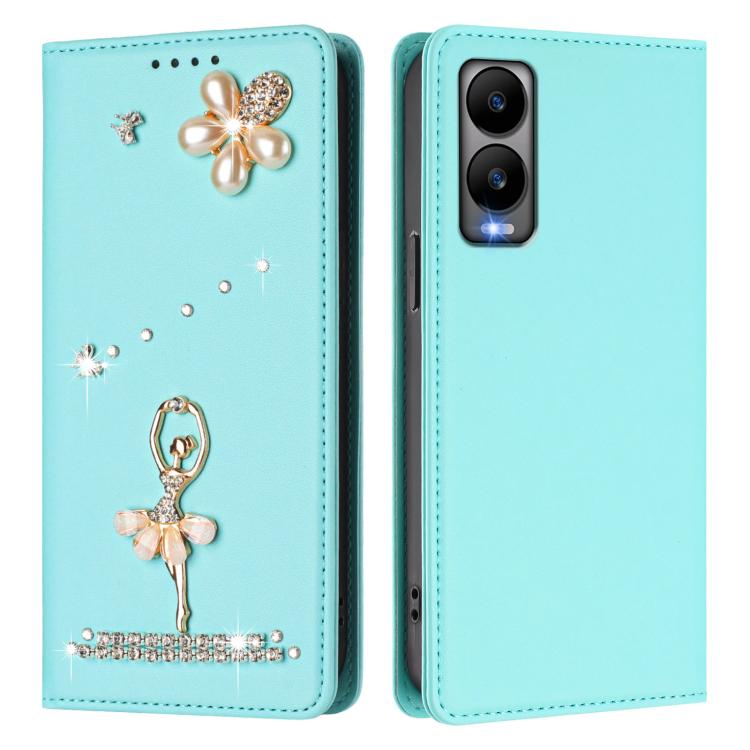 For Cricket Debut S3 Ballet Girl Diamond Studded RFID Vegan Leather Phone Case