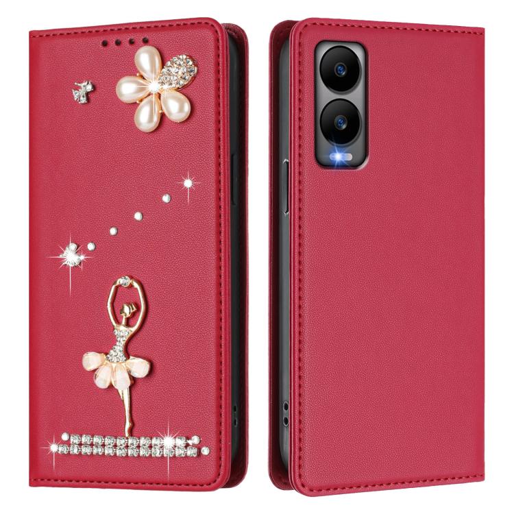 For Cricket Debut S3 Ballet Girl Diamond Studded RFID Vegan Leather Phone Case