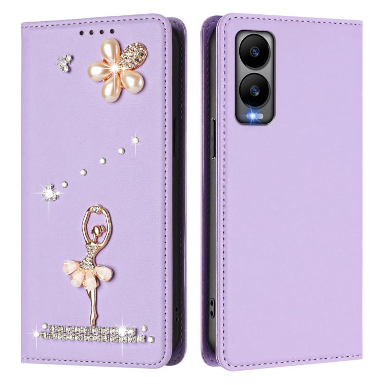 For Cricket Debut S3 Ballet Girl Diamond Studded RFID Vegan Leather Phone Case