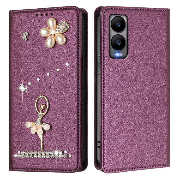 For Cricket Debut S3 Ballet Girl Diamond Studded RFID Vegan Leather Phone Case