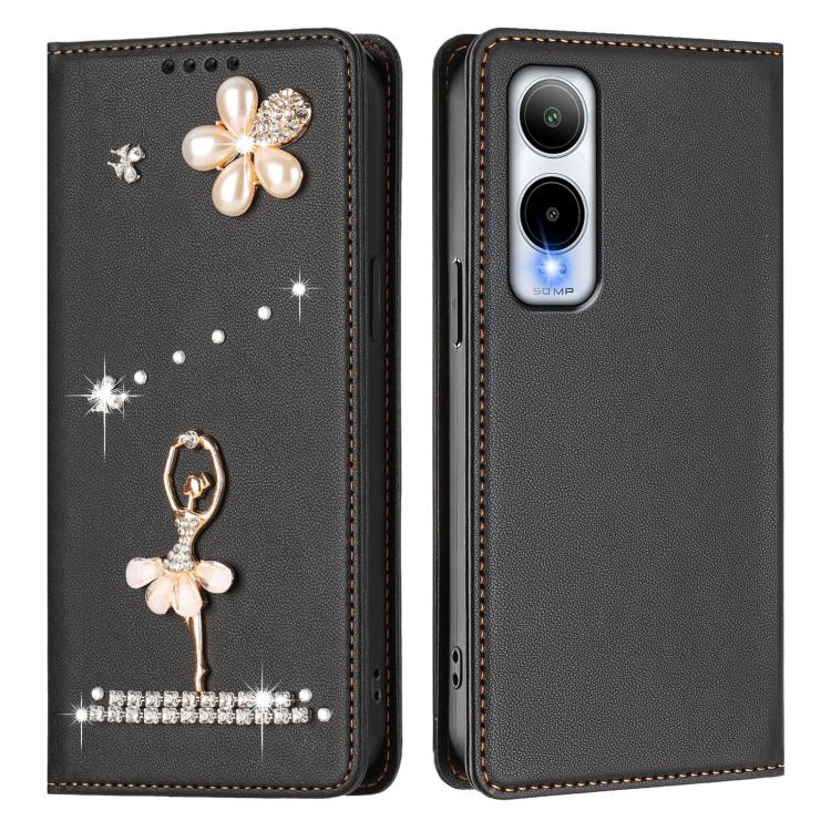 For Cricket Icon 6 SL219C Ballet Girl Diamond Studded RFID Vegan Leather Phone Case