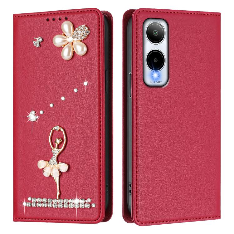 For Cricket Icon 6 SL219C Ballet Girl Diamond Studded RFID Vegan Leather Phone Case