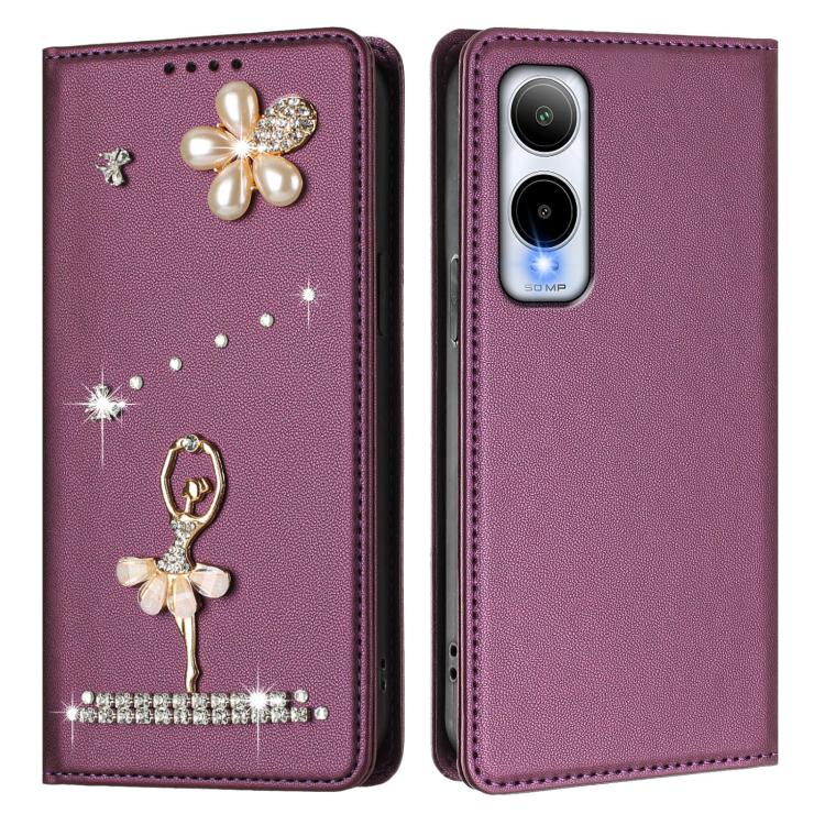 For Cricket Icon 6 SL219C Ballet Girl Diamond Studded RFID Vegan Leather Phone Case