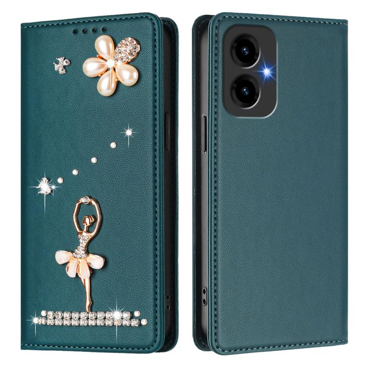 For Cricket Icon 2026 Ballet Girl Diamond Studded RFID Vegan Leather Phone Case