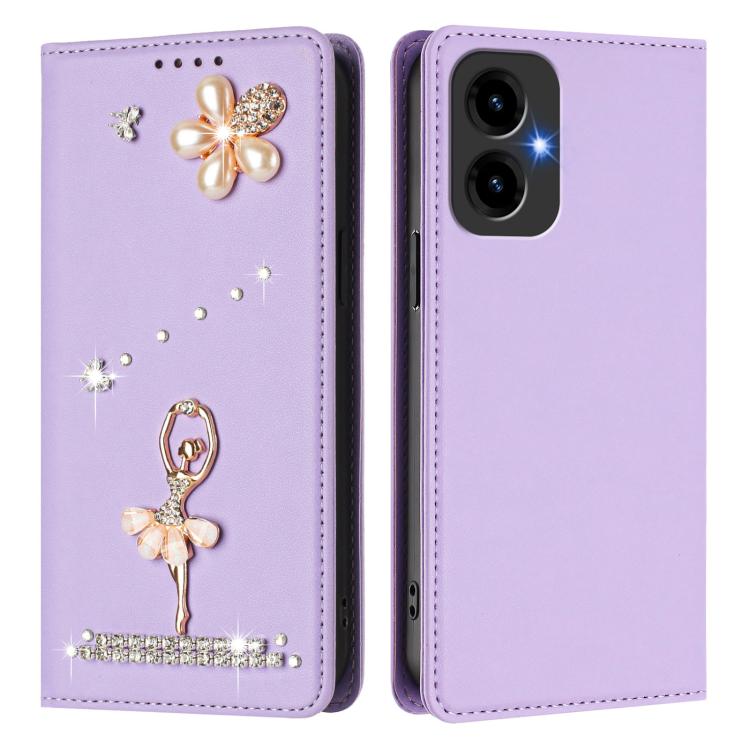 For Cricket Icon 2026 Ballet Girl Diamond Studded RFID Vegan Leather Phone Case