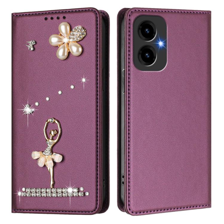 For Cricket Icon 2026 Ballet Girl Diamond Studded RFID Vegan Leather Phone Case