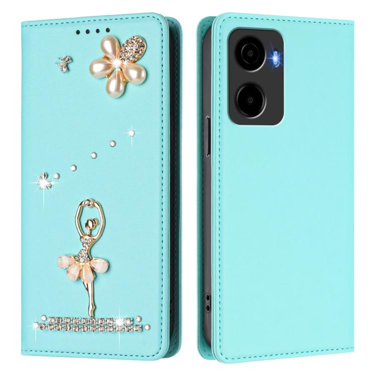 For Cricket Magic 2 5G Ballet Girl Diamond Studded RFID Vegan Leather Phone Case