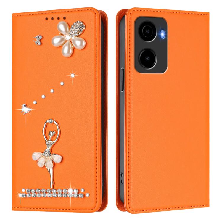 For Cricket Magic 2 5G Ballet Girl Diamond Studded RFID Vegan Leather Phone Case