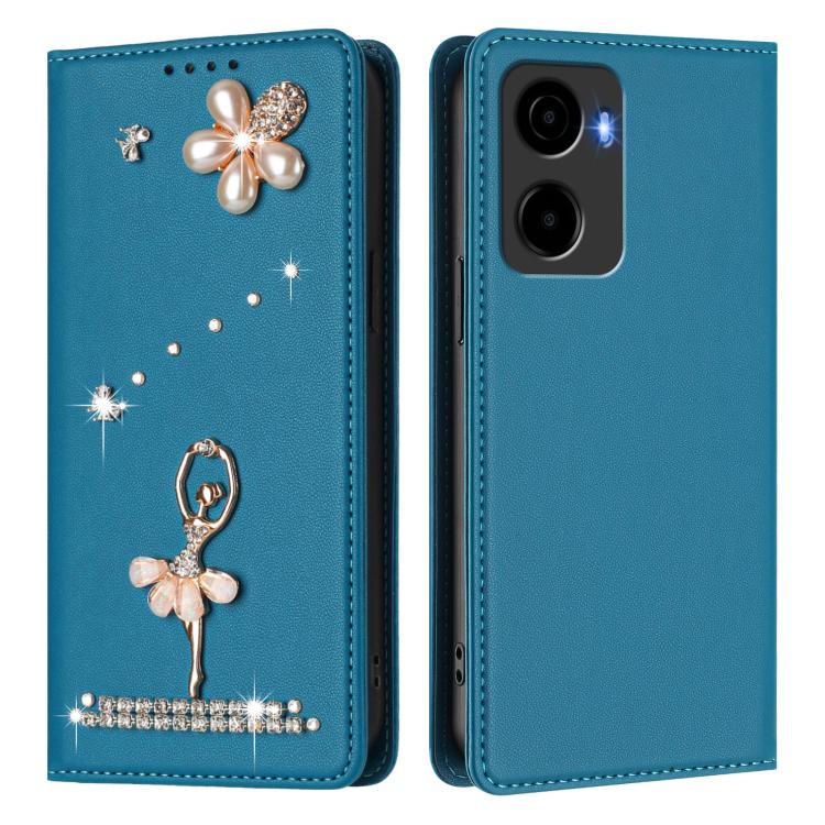 For Cricket Magic 2 5G Ballet Girl Diamond Studded RFID Vegan Leather Phone Case