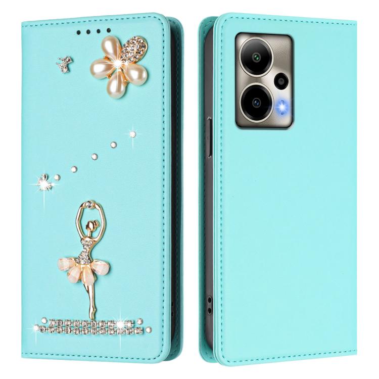 For Cricket Outlast 5G 2024 Ballet Girl Diamond Studded RFID Vegan Leather Phone Case