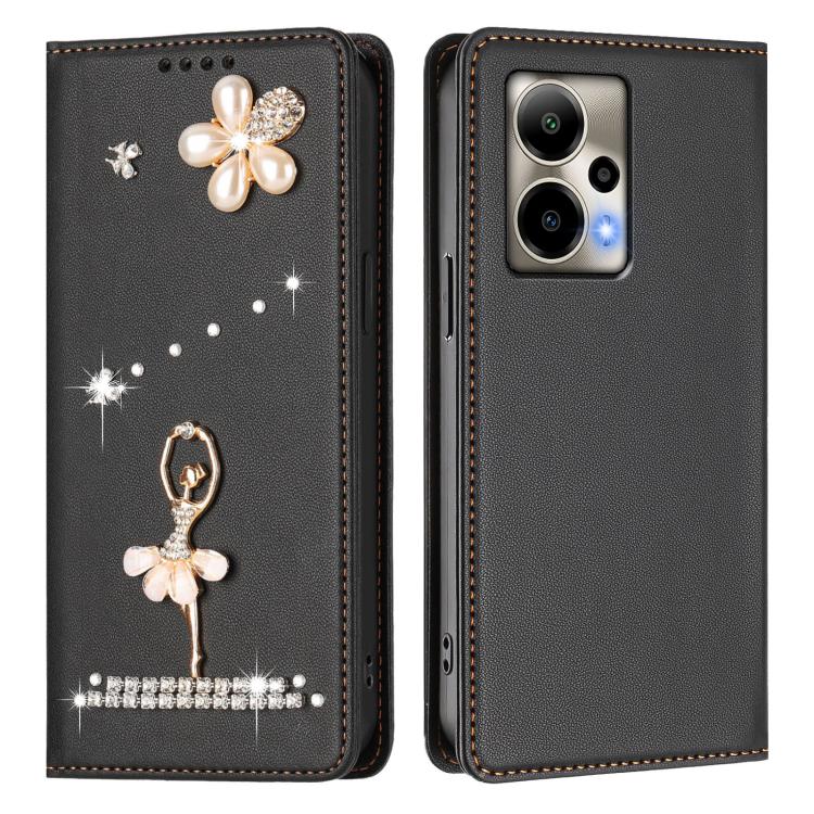 For Cricket Outlast 5G 2024 Ballet Girl Diamond Studded RFID Vegan Leather Phone Case