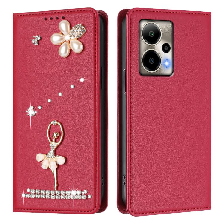 For Cricket Outlast 5G 2024 Ballet Girl Diamond Studded RFID Vegan Leather Phone Case