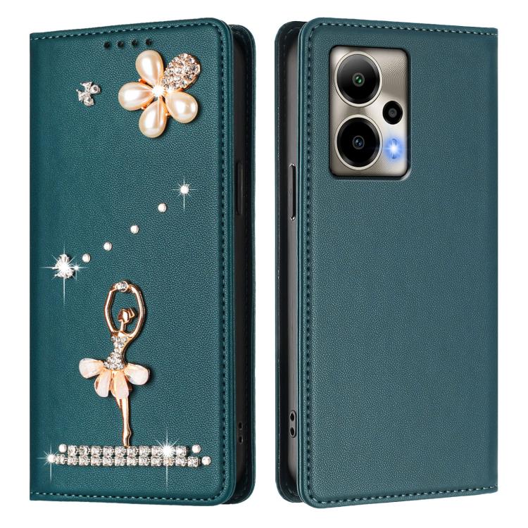 For Cricket Outlast 5G 2024 Ballet Girl Diamond Studded RFID Vegan Leather Phone Case