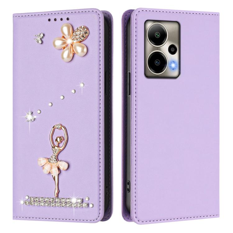 For Cricket Outlast 5G 2024 Ballet Girl Diamond Studded RFID Vegan Leather Phone Case
