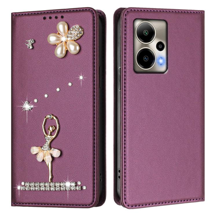 For Cricket Outlast 5G 2024 Ballet Girl Diamond Studded RFID Vegan Leather Phone Case