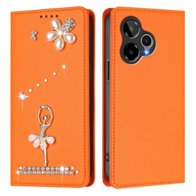For Cricket Icon Plus 2026 / Icon 7 5G Ballet Girl Diamond Studded RFID Vegan Leather Phone Case