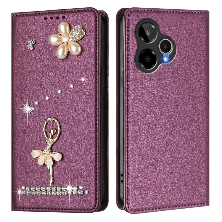 For Cricket Icon Plus 2026 / Icon 7 5G Ballet Girl Diamond Studded RFID Vegan Leather Phone Case