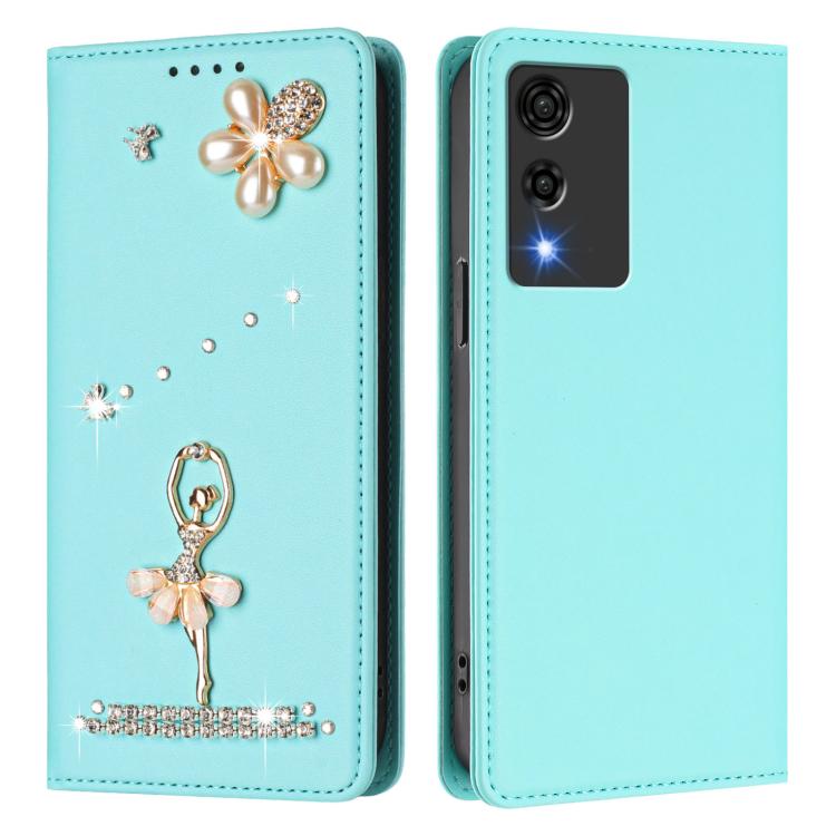 For Cubot A10 Ballet Girl Diamond Studded RFID Vegan Leather Phone Case