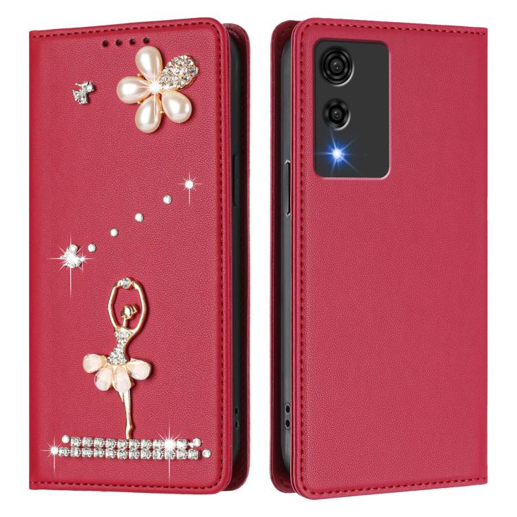 For Cubot A10 Ballet Girl Diamond Studded RFID Vegan Leather Phone Case