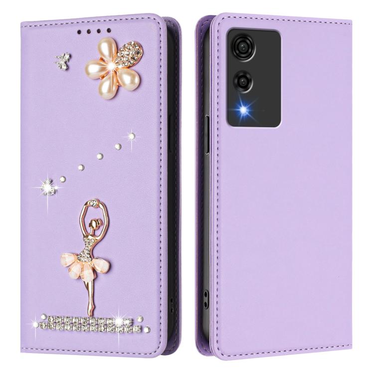 For Cubot A10 Ballet Girl Diamond Studded RFID Vegan Leather Phone Case