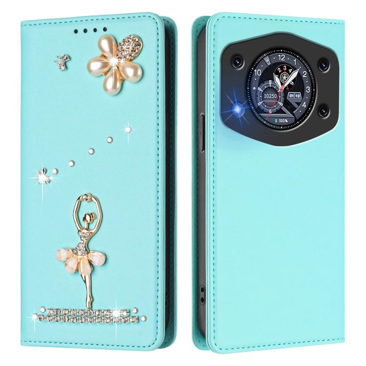 For Cubot A30 Ballet Girl Diamond Studded RFID Vegan Leather Phone Case
