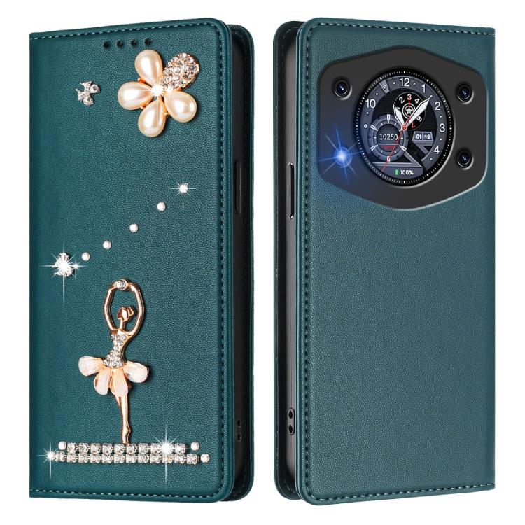 For Cubot A30 Ballet Girl Diamond Studded RFID Vegan Leather Phone Case