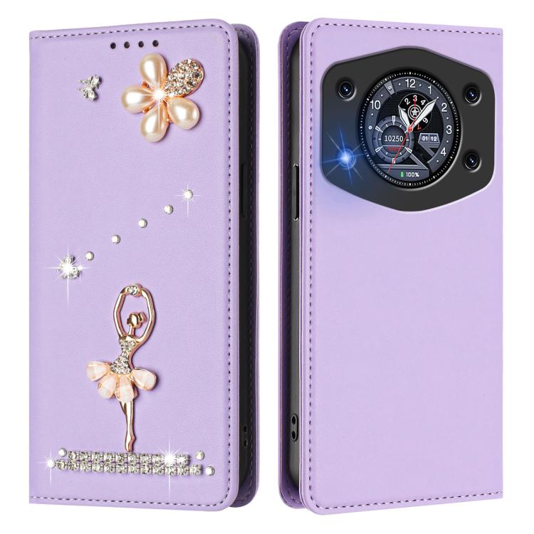 For Cubot A30 Ballet Girl Diamond Studded RFID Vegan Leather Phone Case