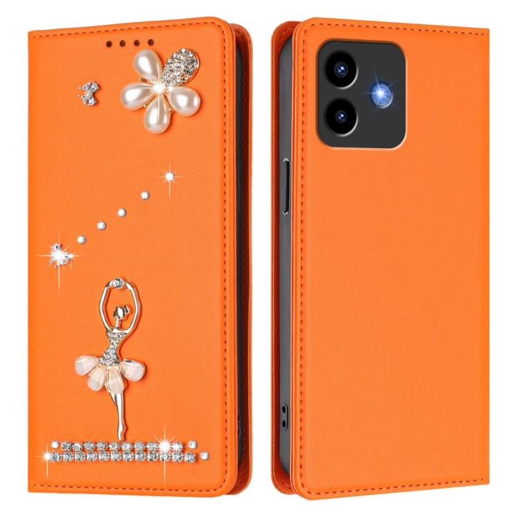 For Cubot Note 40 Ballet Girl Diamond Studded RFID Vegan Leather Phone Case