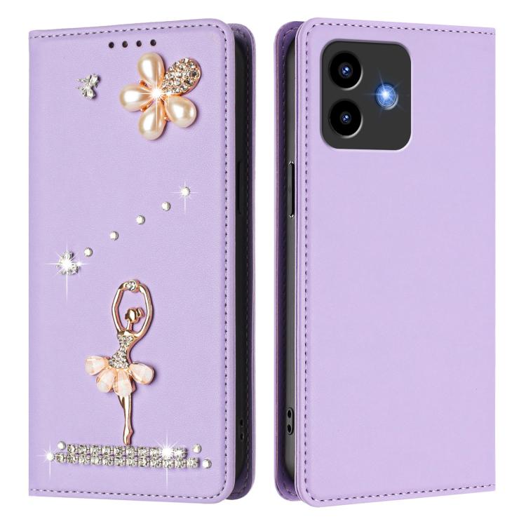 For Cubot Note 40 Ballet Girl Diamond Studded RFID Vegan Leather Phone Case