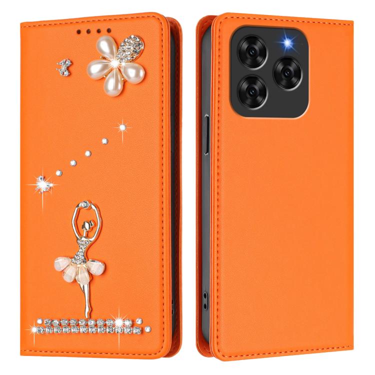 For Cubot Note 60 4G Ballet Girl Diamond Studded RFID Vegan Leather Phone Case
