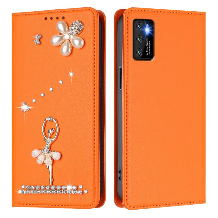 For Cubot P50 Ballet Girl Diamond Studded RFID Vegan Leather Phone Case
