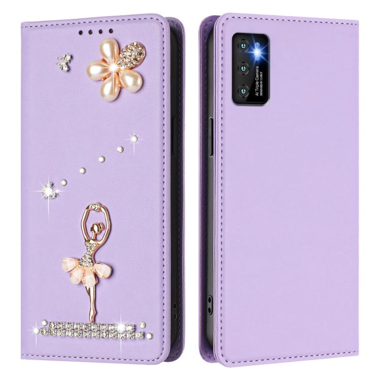 For Cubot P50 Ballet Girl Diamond Studded RFID Vegan Leather Phone Case