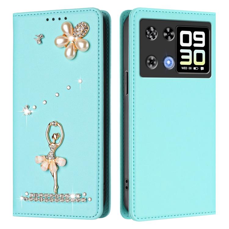 For Cubot P90 Ballet Girl Diamond Studded RFID Vegan Leather Phone Case
