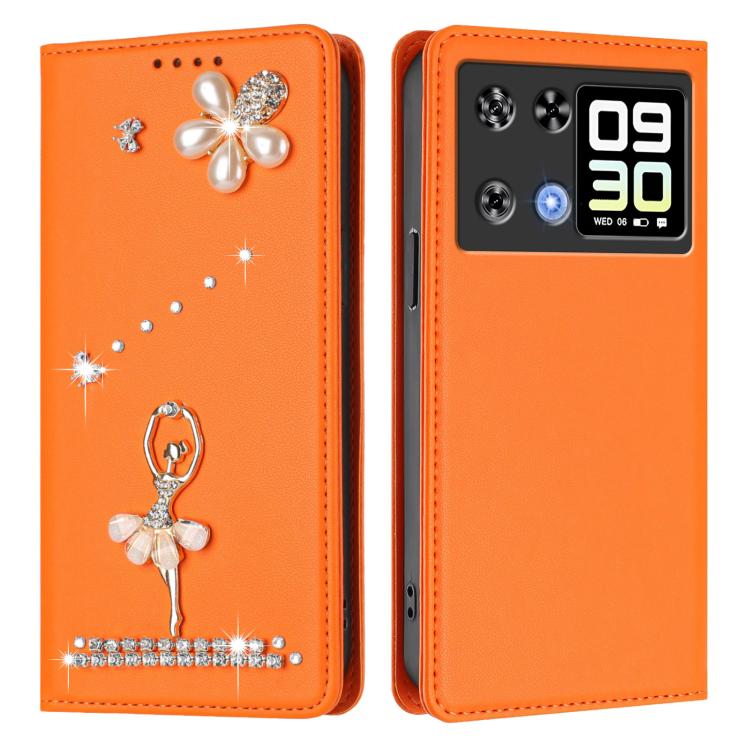For Cubot P90 Ballet Girl Diamond Studded RFID Vegan Leather Phone Case