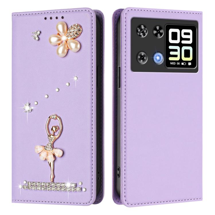 For Cubot P90 Ballet Girl Diamond Studded RFID Vegan Leather Phone Case