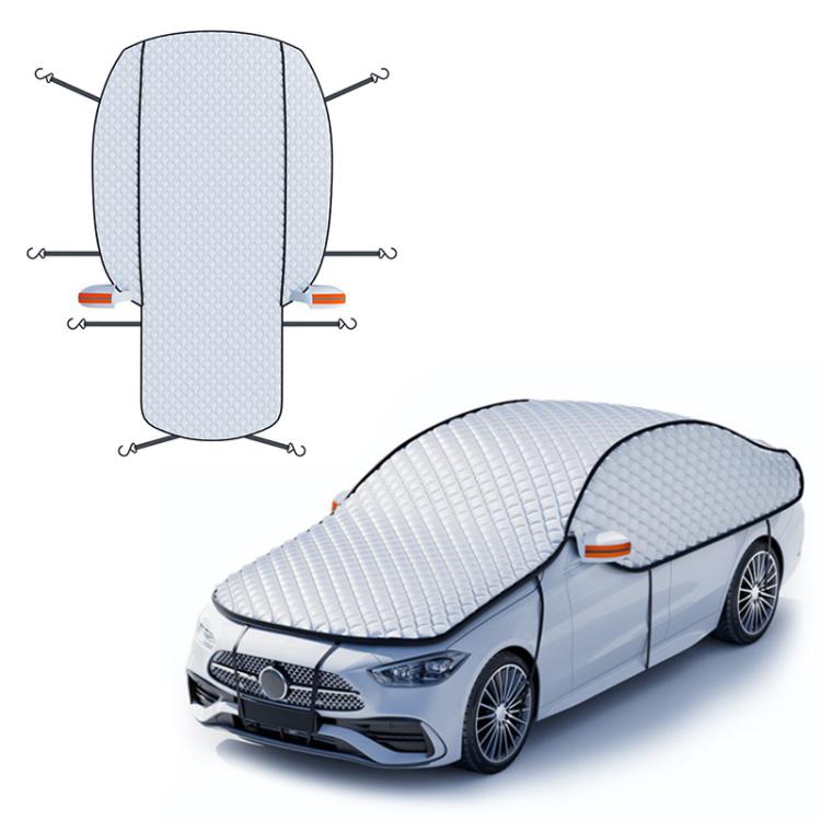 SUITU ST-4019 Car Aluminized Film Anti-Frost Snow and UV Protection Half Car Cover, Universal Hatchback - Silver Black